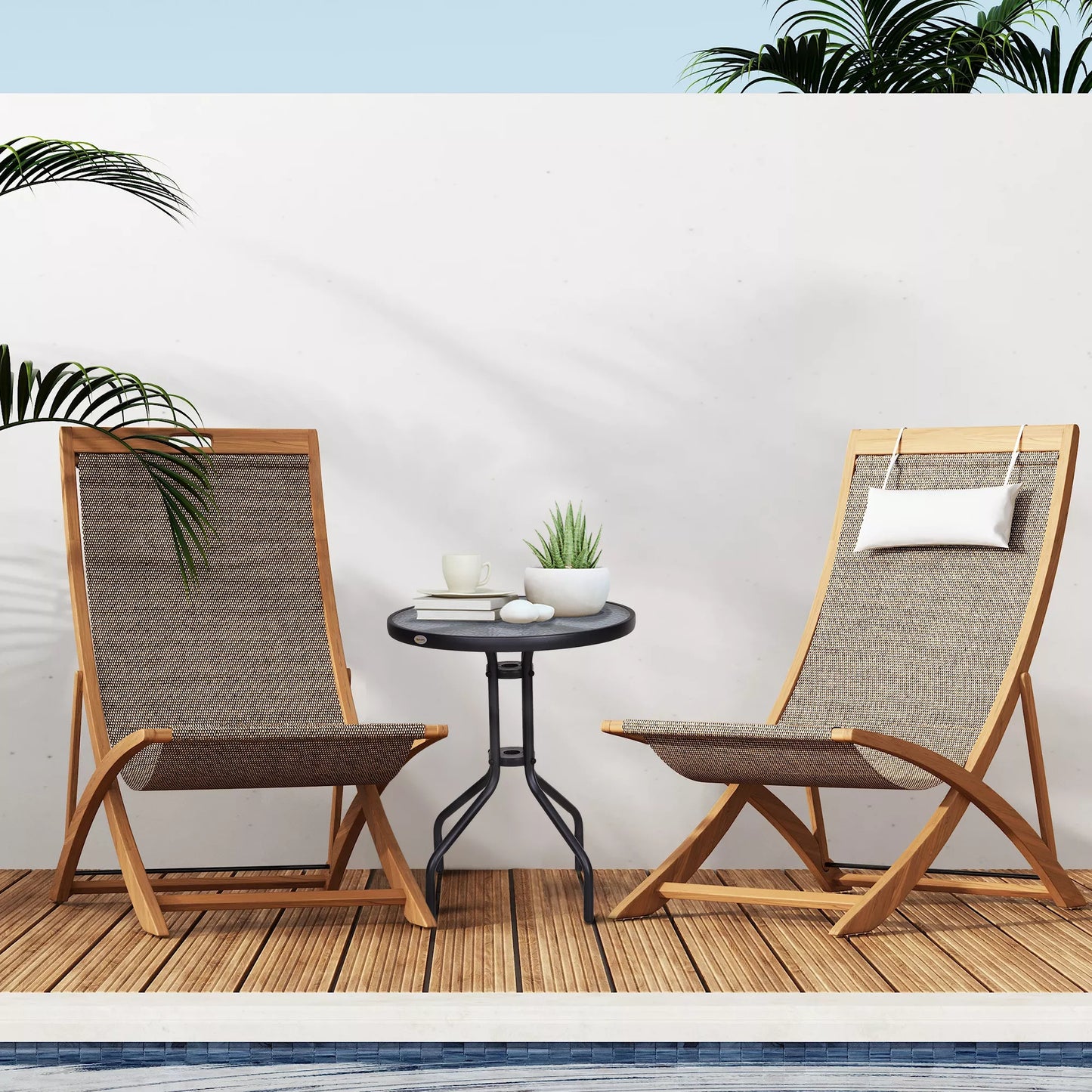 Sodo stalas Balkono stalas Bistro stalas Stiklinis stalas Pagalbinis stalas Metalas + saugus stiklas ∅60xH70cm