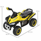 Vaikų keturračio matmenų schema: 67,5 cm ilgis, 44 cm aukštis, 38 cm plotis