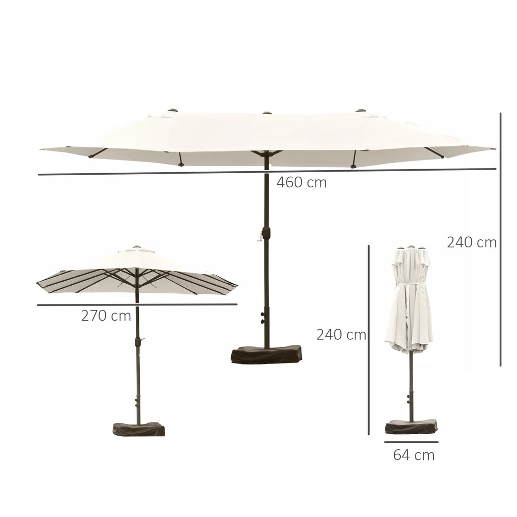 Saulės skėtis Sodo skėtis Turgaus skėtis Dvigubas saulės skėtis Terasos skėtis su skėčio stovu Rankine Cremeweiß Oval 460 x 270 x 240 cm