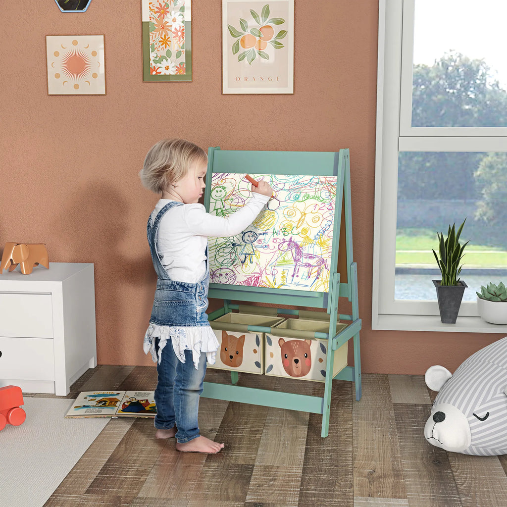 Dailės lenta vaikams 3-in-1 su krepšiais, 3-8 metų, žalia
