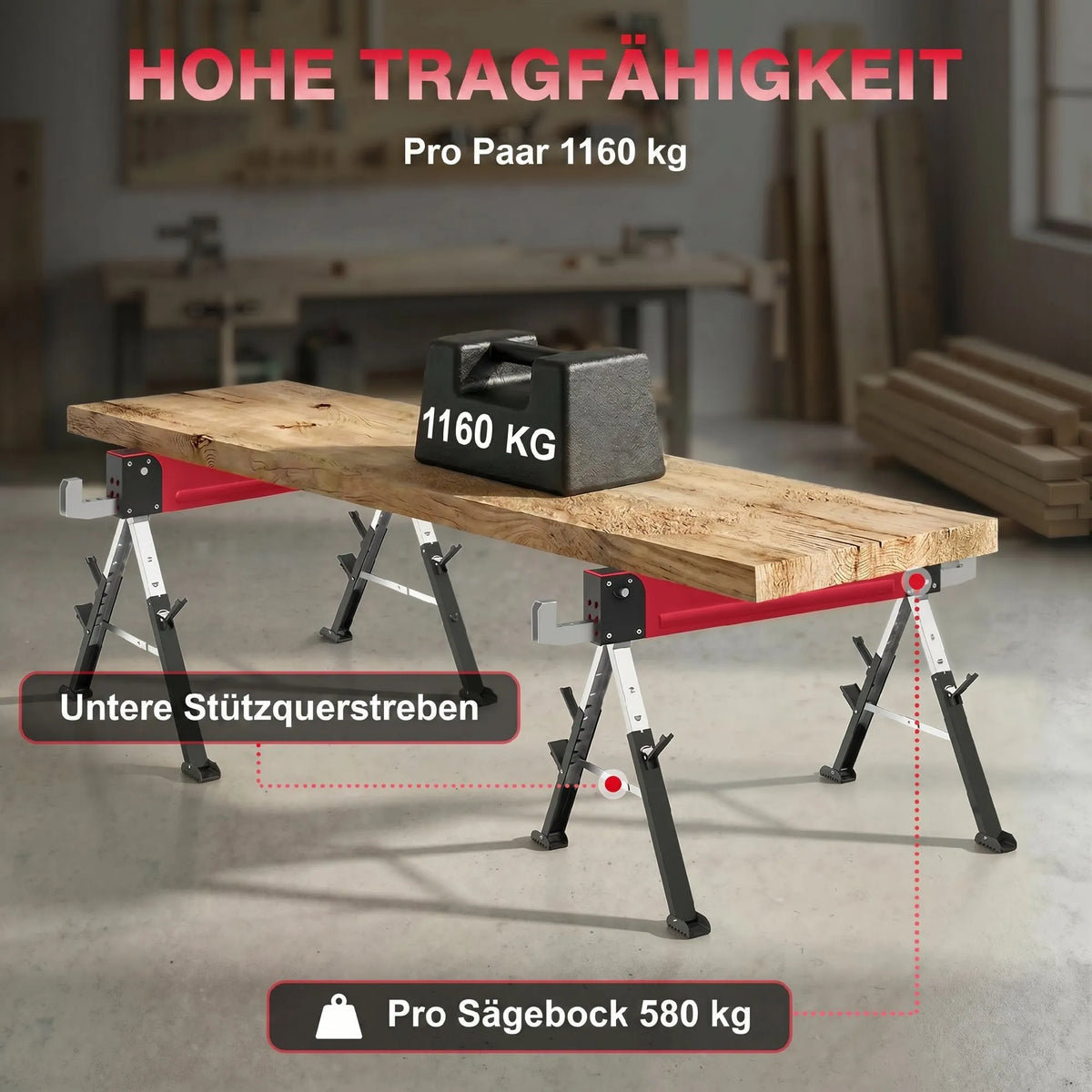 Darbiniai ožiai reguliuojamo aukščio, 1160 kg apkrova, raudoni