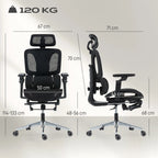 Darbo kėdė ergonomiška su atrama kojoms iki 120 kg, juoda