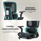 Darbo kėdė ergonomiška su atrama kojoms iki 120 kg, juoda