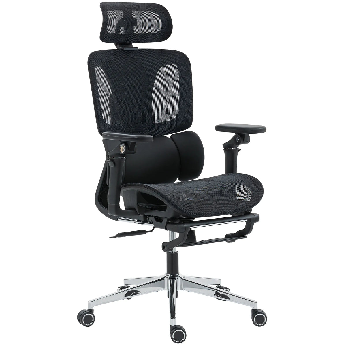 Darbo kėdė ergonomiška su atrama kojoms iki 120 kg, juoda