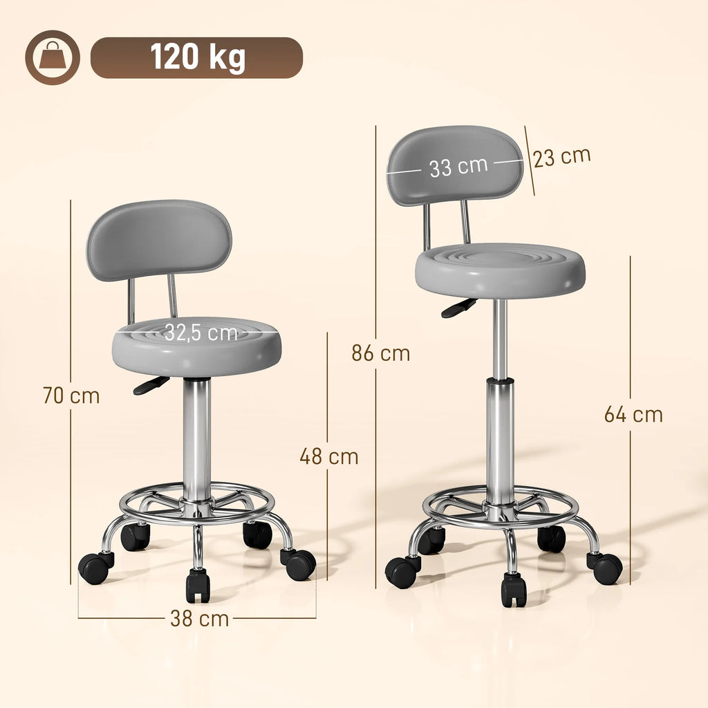 Darbo kėdė su ratukais, reguliuojamo aukščio, pilka, iki 120 kg