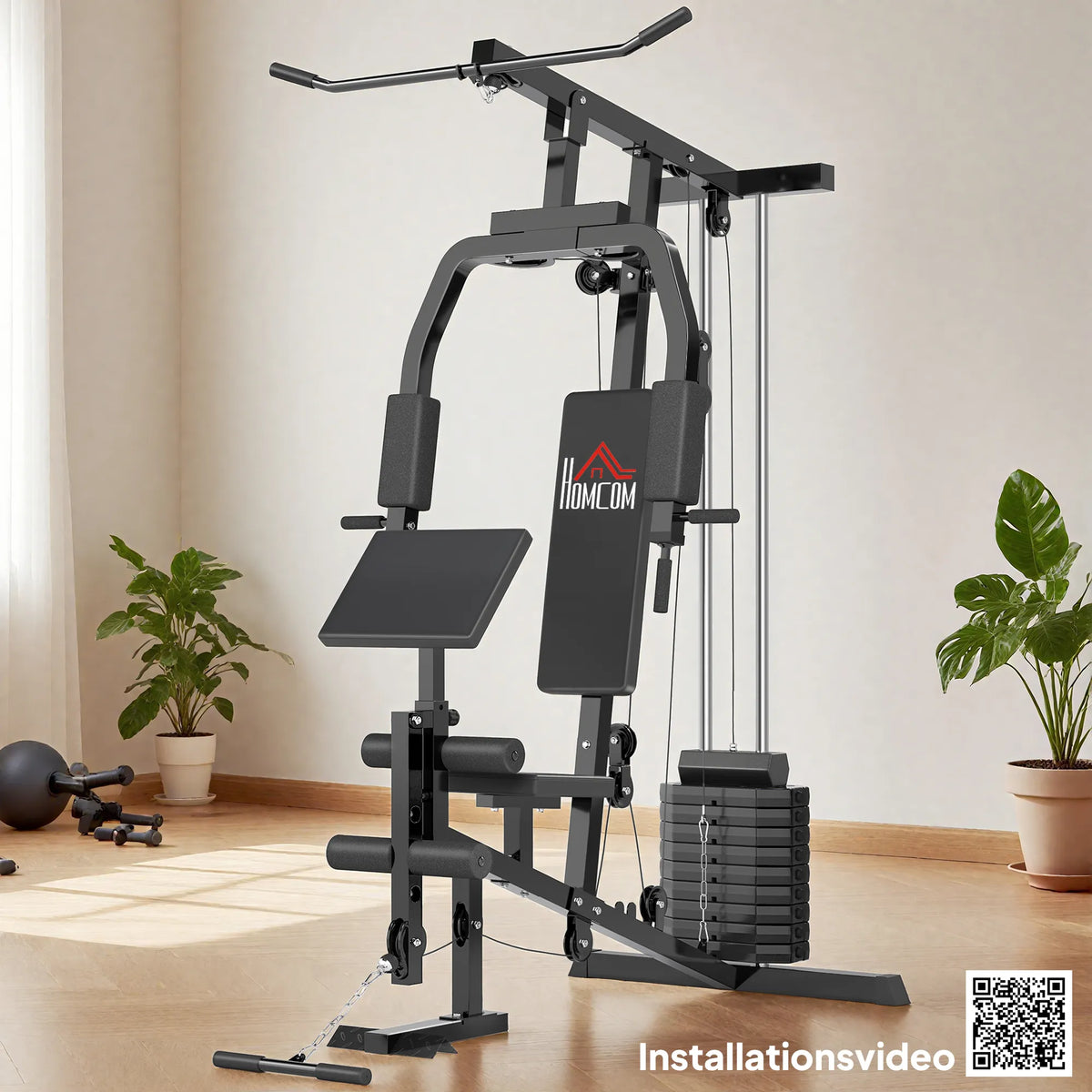 Daugiafunkcė jėgos stotelė su svoriais 45 kg, juoda