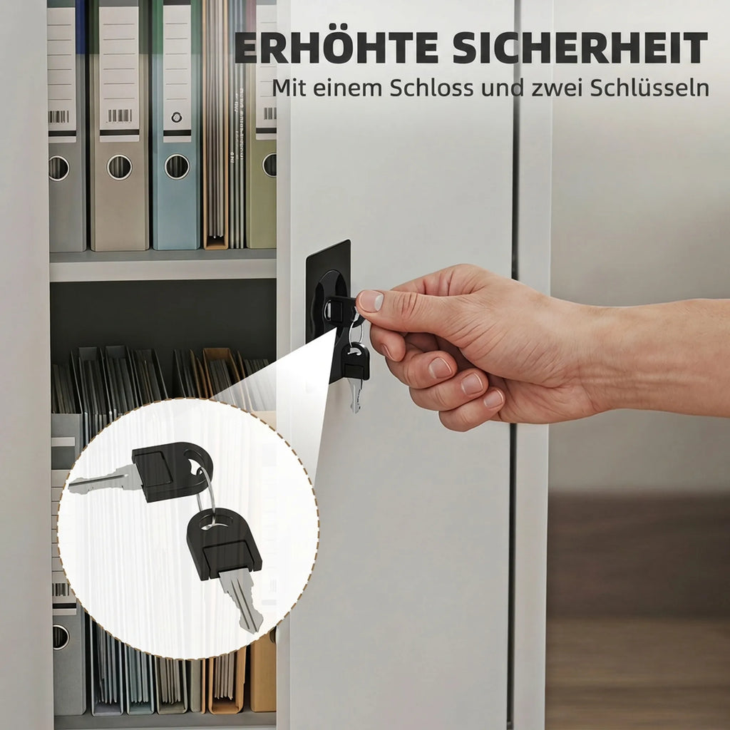 Daugiafunkcė metalinė spintelė su reguliuojama lentyna ir užraktu, pilka
