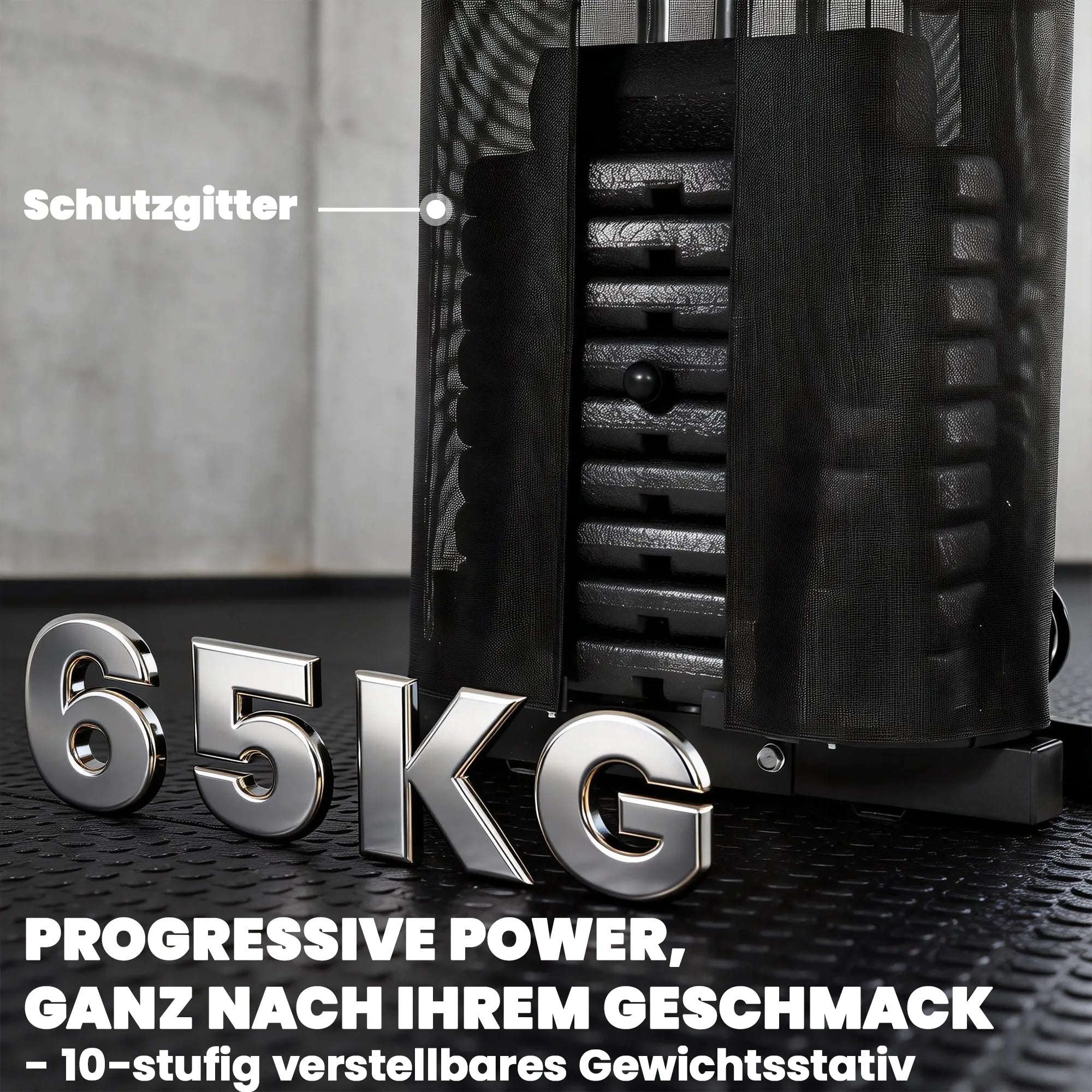Daugiafunkcė treniruoklių stotelė su 65 kg svoriais, reguliuojamu suoliuku, juoda
