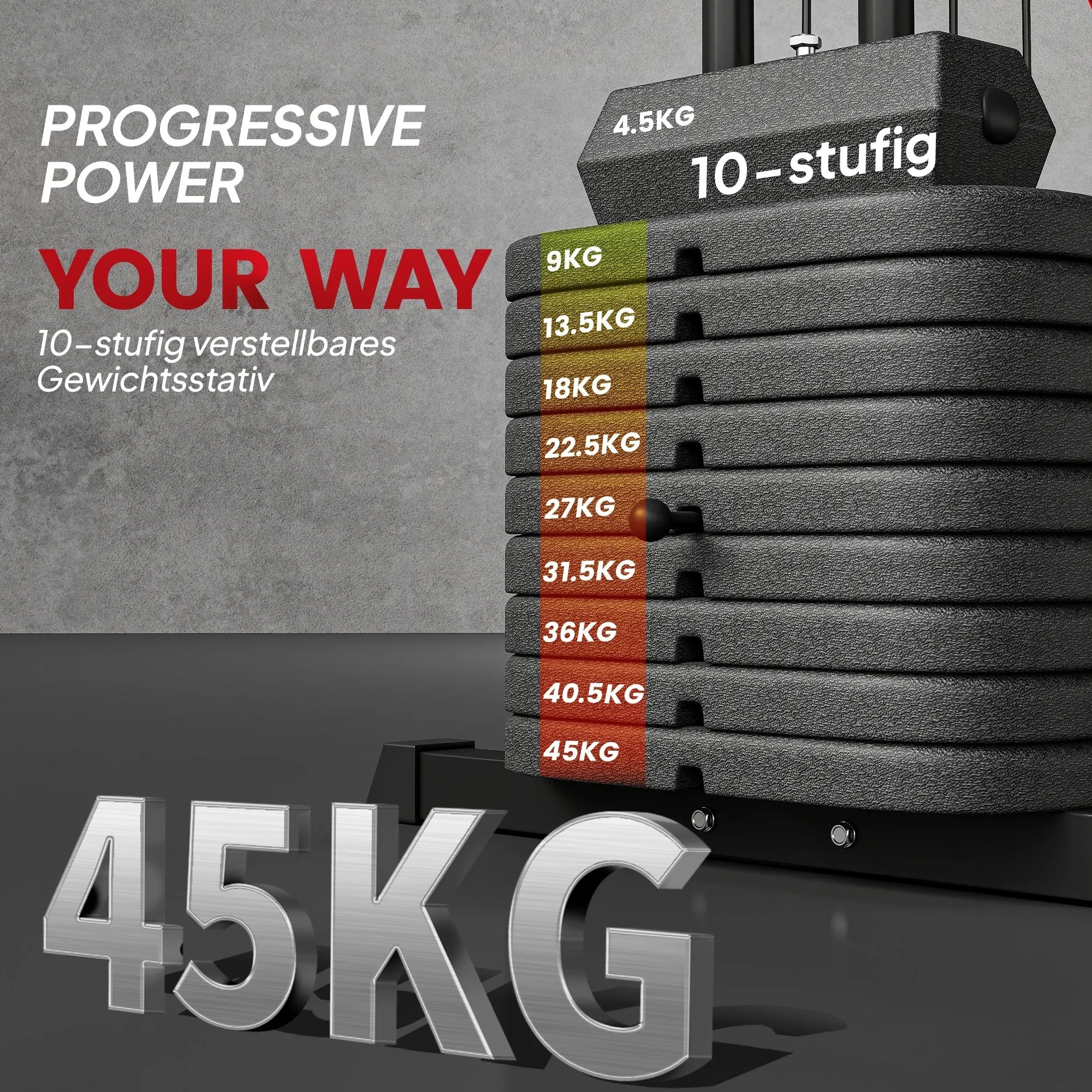 Daugiafunkcė treniruoklių stotis su 45 kg svoriais, juoda