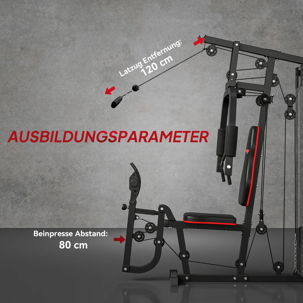 Daugiafunkcė treniruoklių stotis su 45 kg svoriais, juoda