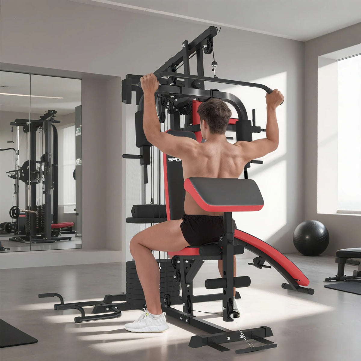 Daugiafunkcė treniruoklių stotis su 65 kg svorio bloku iki 110 kg juoda