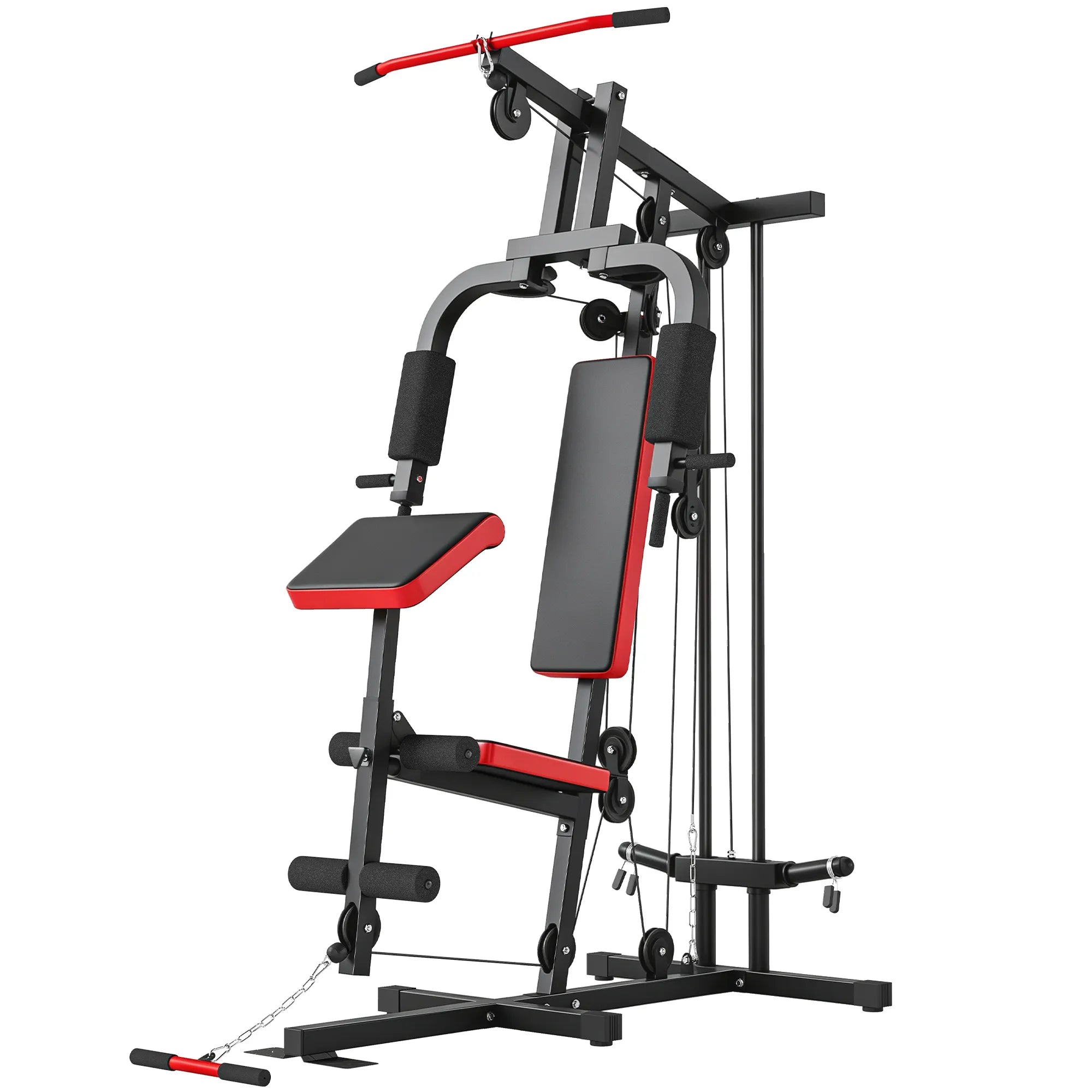 Daugiafunkcė treniruoklių stotis su svorių sistema iki 120 kg, juoda/raudona