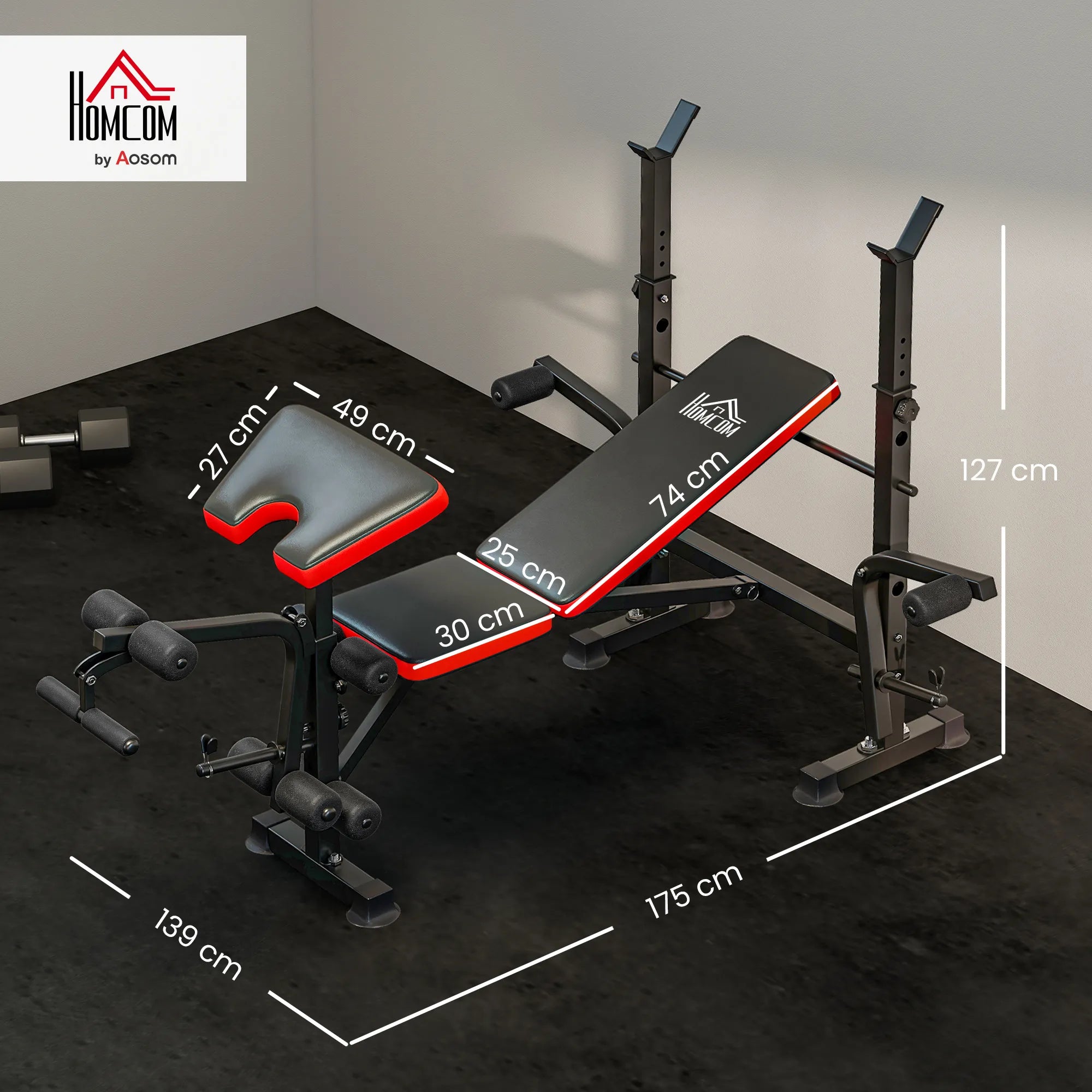 Daugiafunkcinis treniruočių suoliukas su stovu, iki 100 kg, juoda