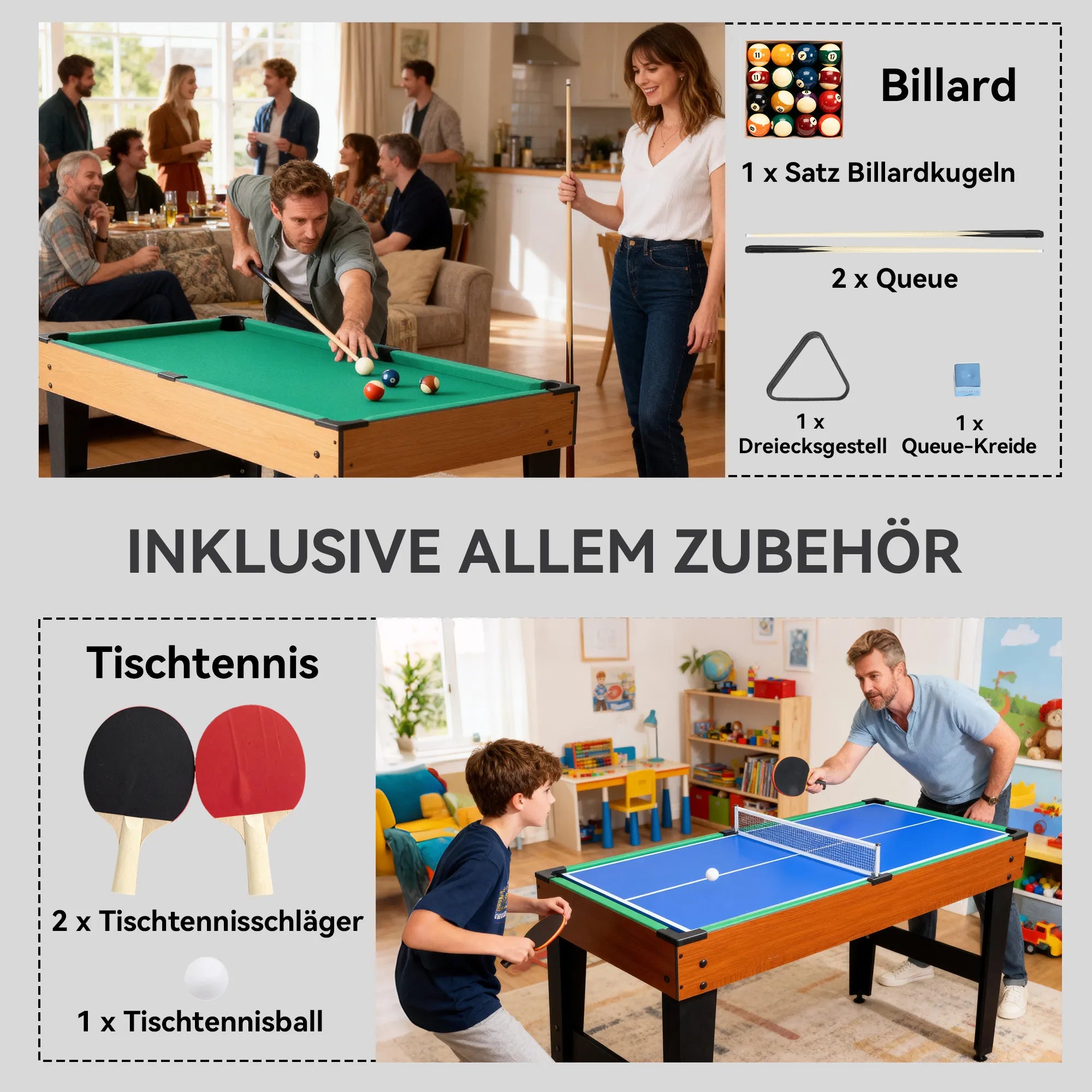Daugiafunkcinis žaidimų stalas 5-in-1, riešutmedžio spalvos
