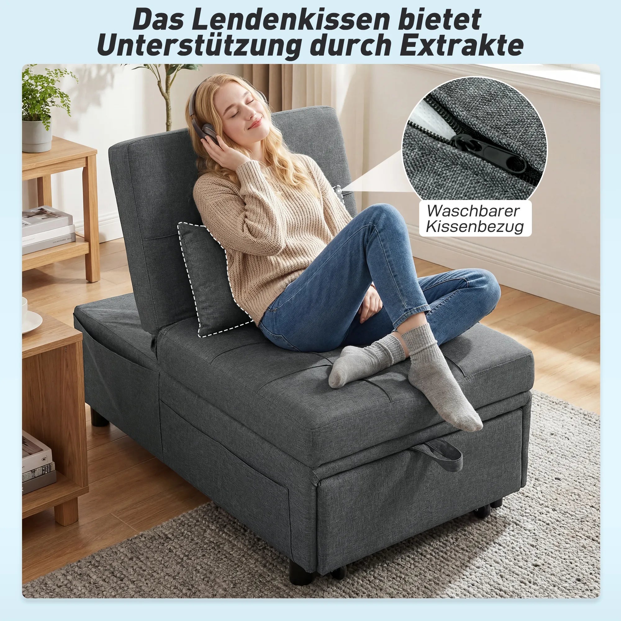 Daugiafunkcis 4-in-1 fotelis sofa-lova, transformuojama su atlošu ir pagalvėlėmis