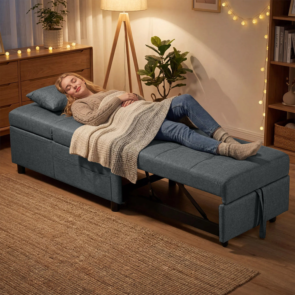 Daugiafunkcis 4-in-1 fotelis sofa-lova, transformuojama su atlošu ir pagalvėlėmis