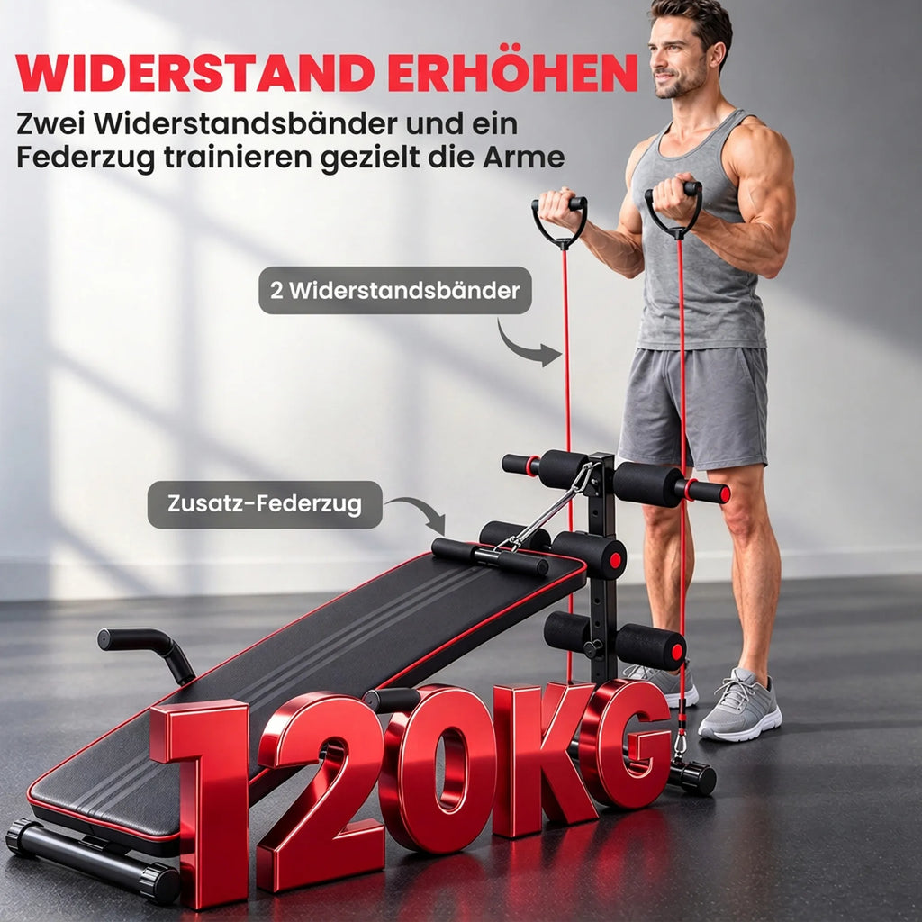 Daugiafunkcis treniruočių suoliukas, reguliuojamas, iki 120 kg, juodas/raudonas