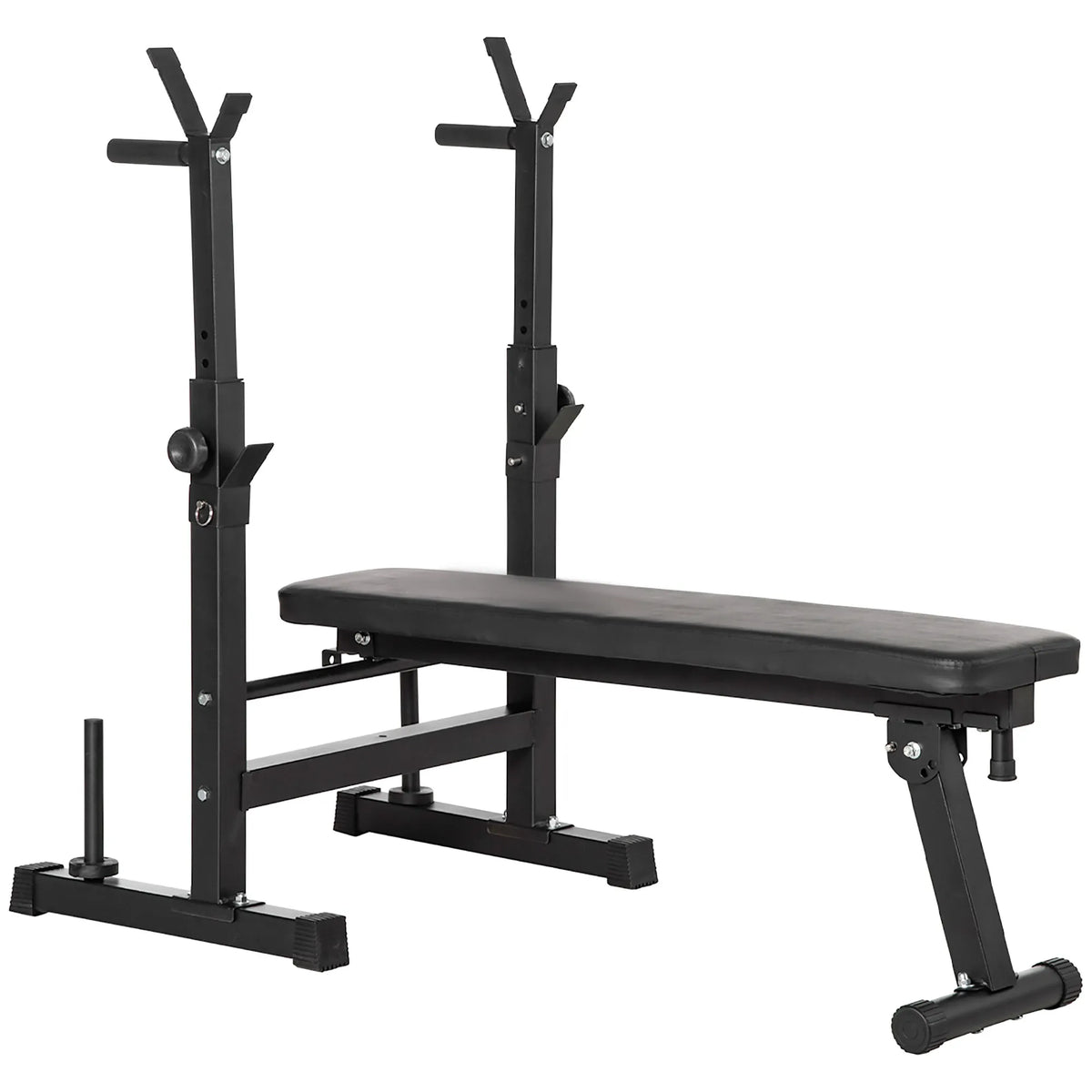 Daugiafunkcis treniruočių suoliukas su reguliuojamu štangos laikikliu, sulankstomas, iki 220 kg, juodas