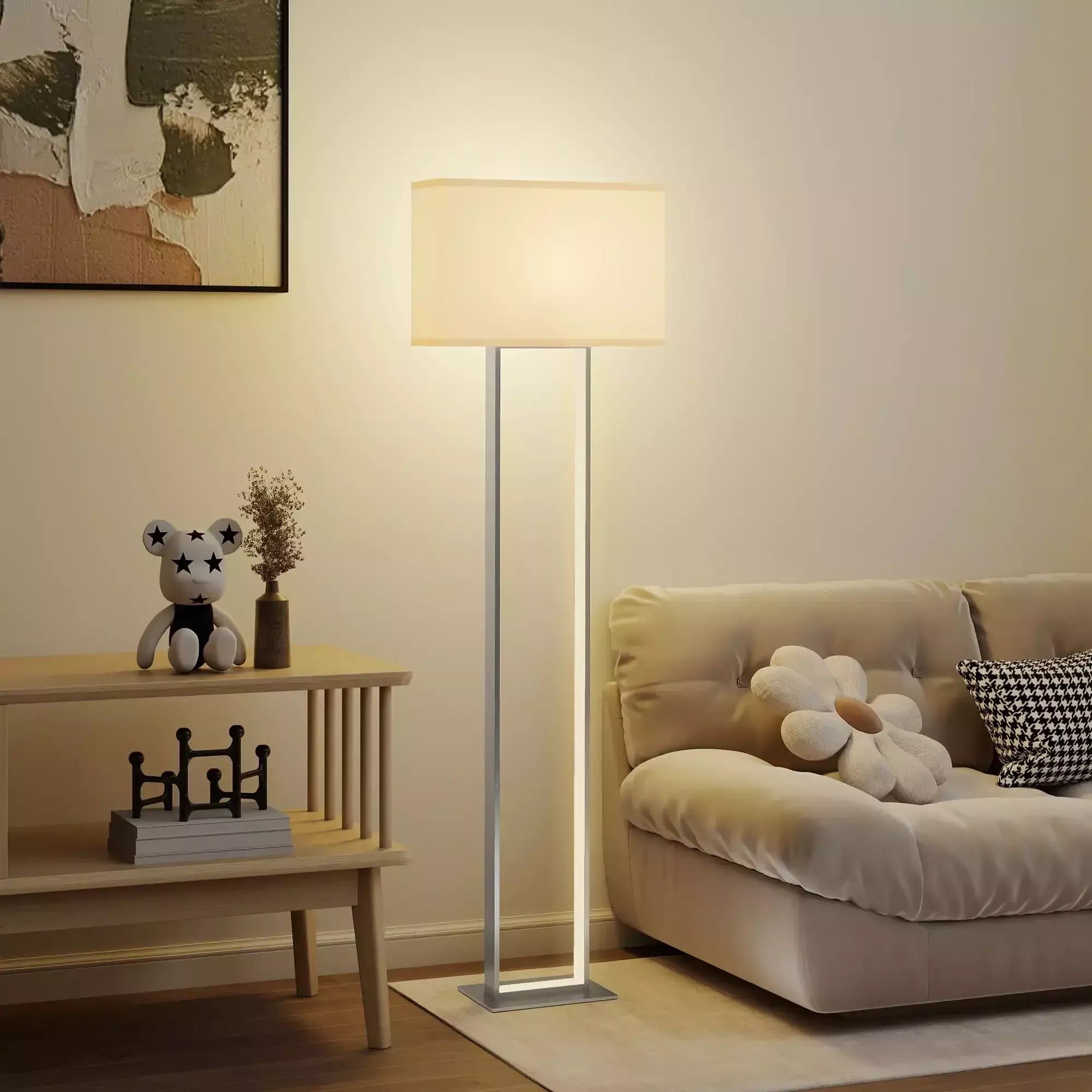 Modernus pastatomas šviestuvas su reguliuojamu ryškumu ir lininiu gaubtu
