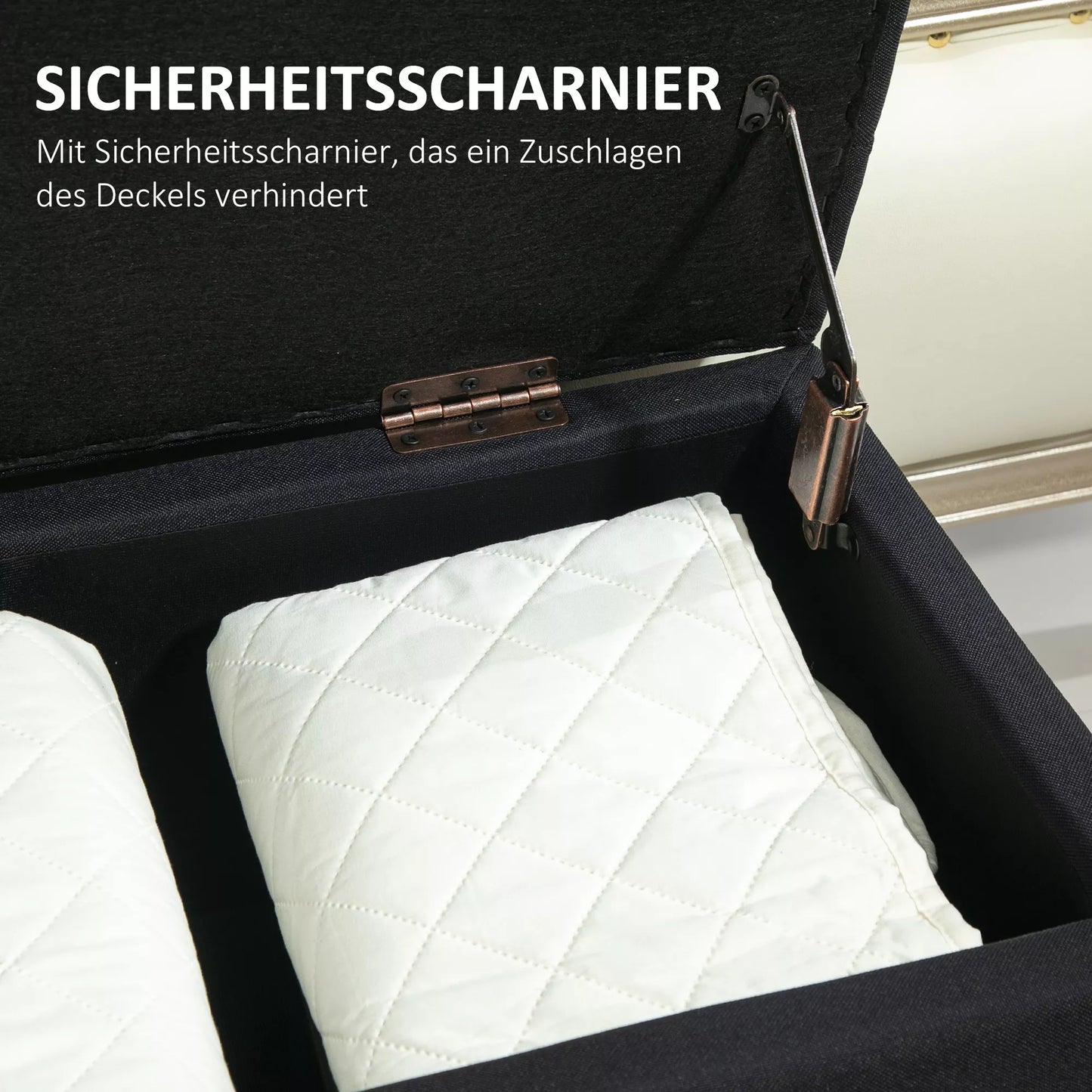 Suolas su daiktadėže, skrynios tipo suolas, linui panašus poliesteris, kaučiuko mediena, juoda, 100 x 40 x 44 cm