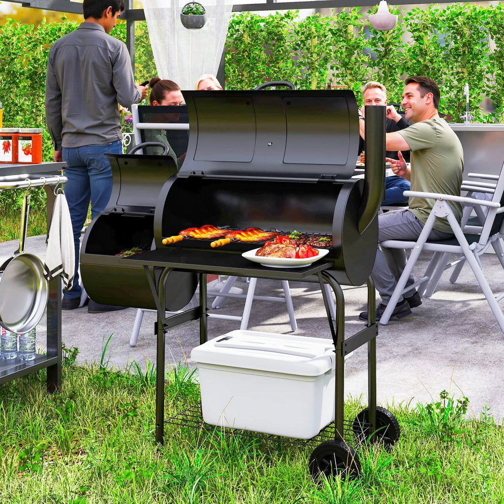 Anglies grilis iš plieno BBQ Smoker su dangčiu Termometras Ratai Oro tiekimas Anglies dėžė