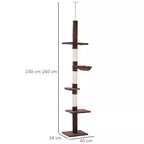 Infografika su draskyklės iki lubat matmenimis: 40 cm bazitas, 34 cm gylis, 230–260 cm aukštis