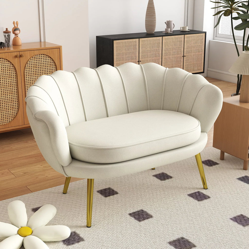 Vintage 2-vietė sofa, kušetė, minkštieji baldai, aksomo išvaizda, iki 150 kg, kreminė/auksinė