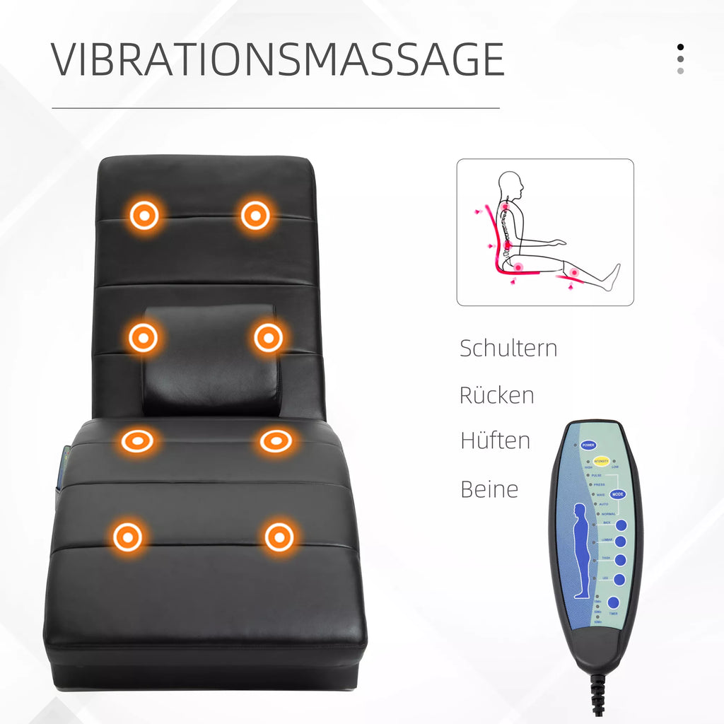 Relax kėdė su masažo funkcija Poilsio kėdė Ergonomiška aukšta atlošimo dalis, su masažo funkcija ir pagalvėlėmis su Zero-G dizainu Poilsio kėdė Dirbtinė oda Metalas Putplastis Juoda 58 x 163 x 87 cm