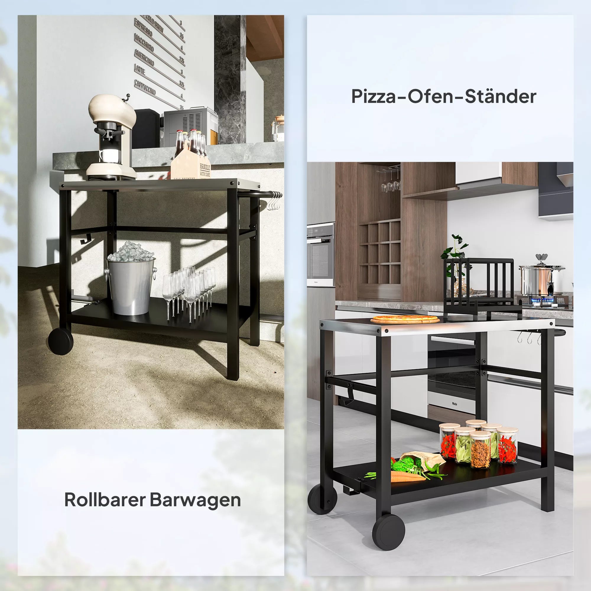 Grillwagen 2-Etagen Servierwagen mit Arbeitsfläche Ablagen Haken Räder Edelstahl 102 x 56 x 81cm