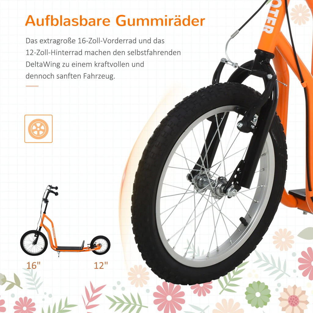 Vaikų paspirtukai nuo 5 metų Scooter Tretroller Cityroller Vaikų paspirtukai Kickboard su pneumatinėmis padangomis 16/12 colių Oranžiniai 135 x 58 x 88-94 cm