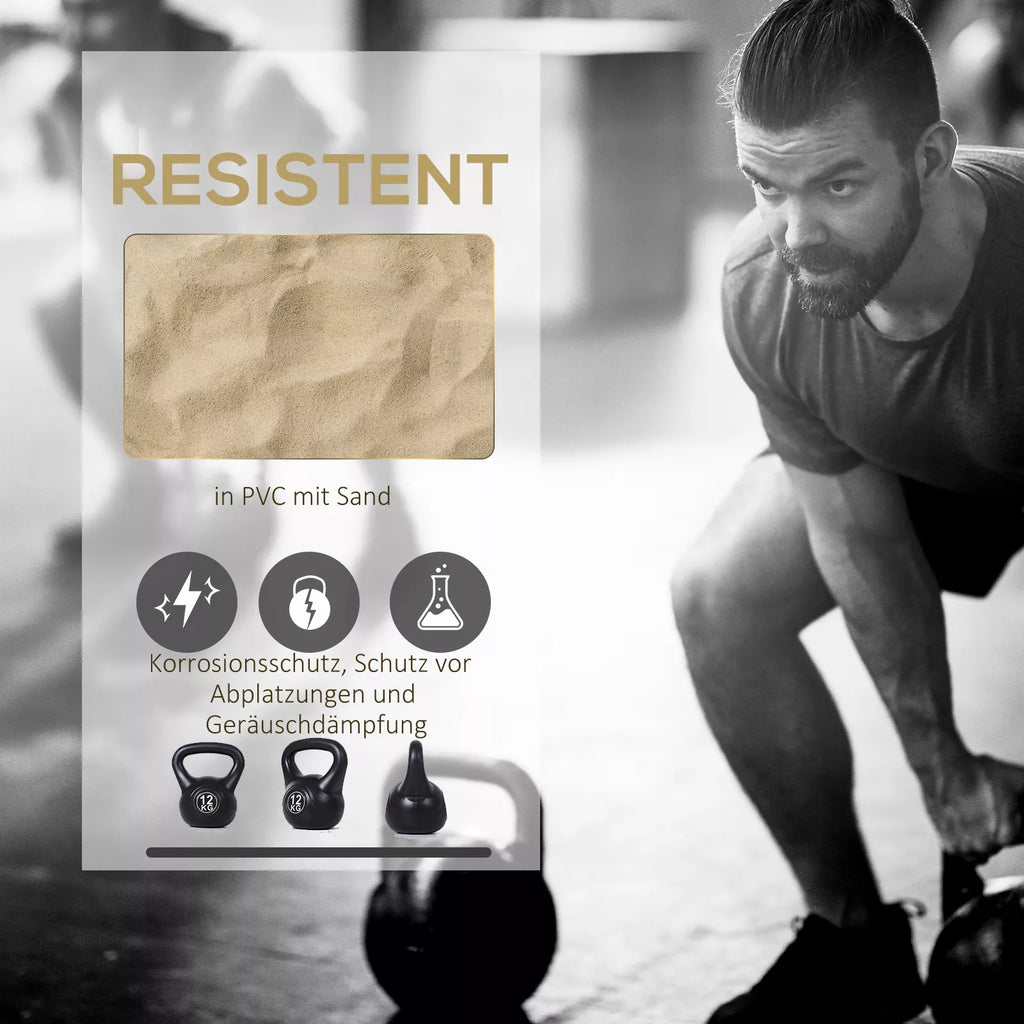 Kettlebell rutulinis hantelis 12 kg svorio hantelis, užpildytas smėliu, skirtas pradedantiesiems, juodos spalvos