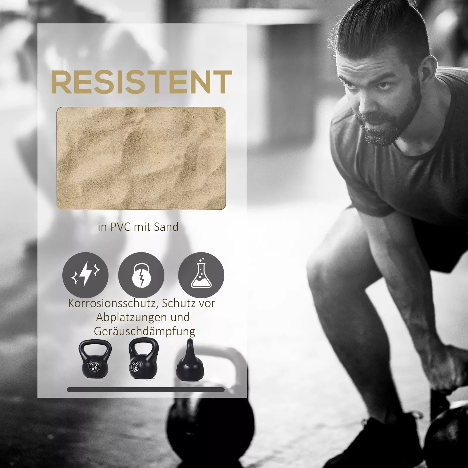 Kettlebell rutulinis hantelis 12 kg svorio hantelis, užpildytas smėliu, skirtas pradedantiesiems, juodos spalvos