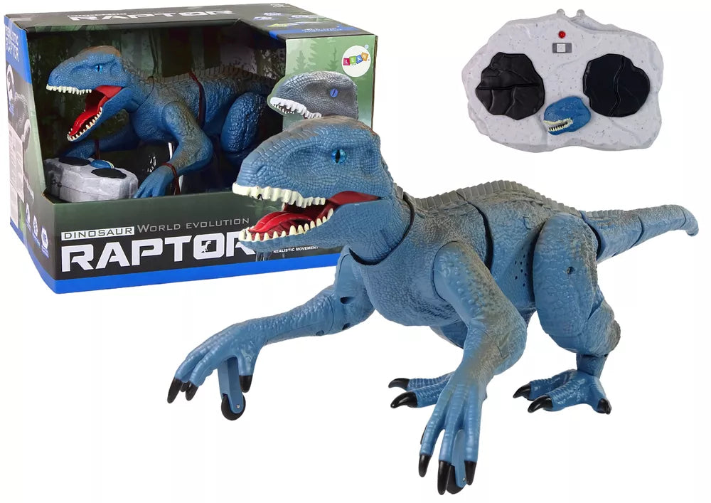 Dinozauras nuotoliniu būdu valdomas Velociraptor, 46 cm, su garsu ir šviesa, mėlynas