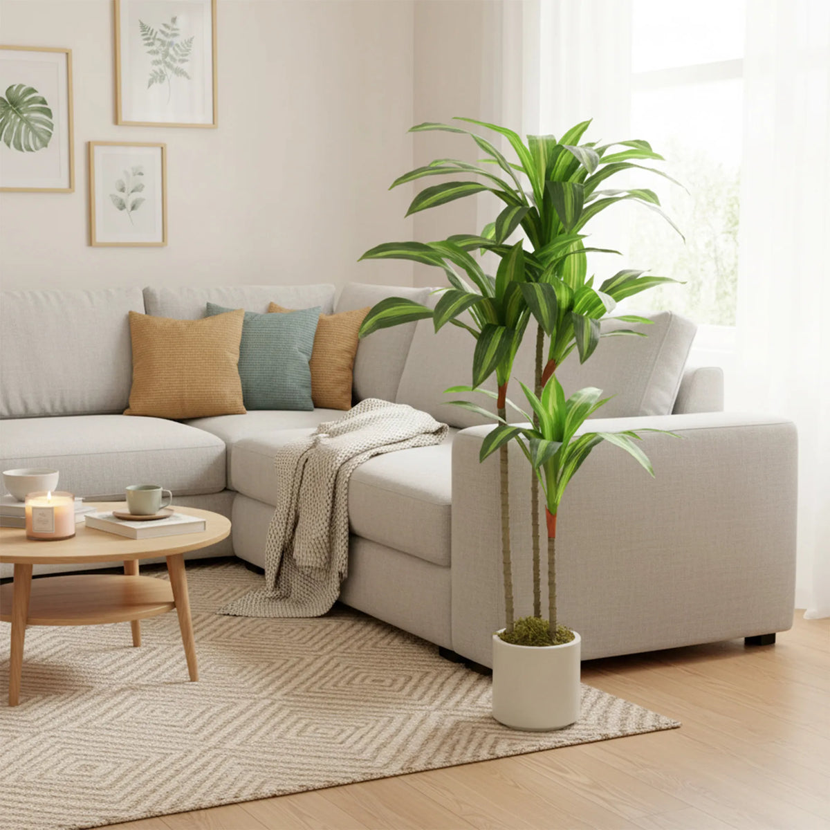 Dirbtinė dracena 120 cm su lanksčiais kamienais ir vazonu, žalia