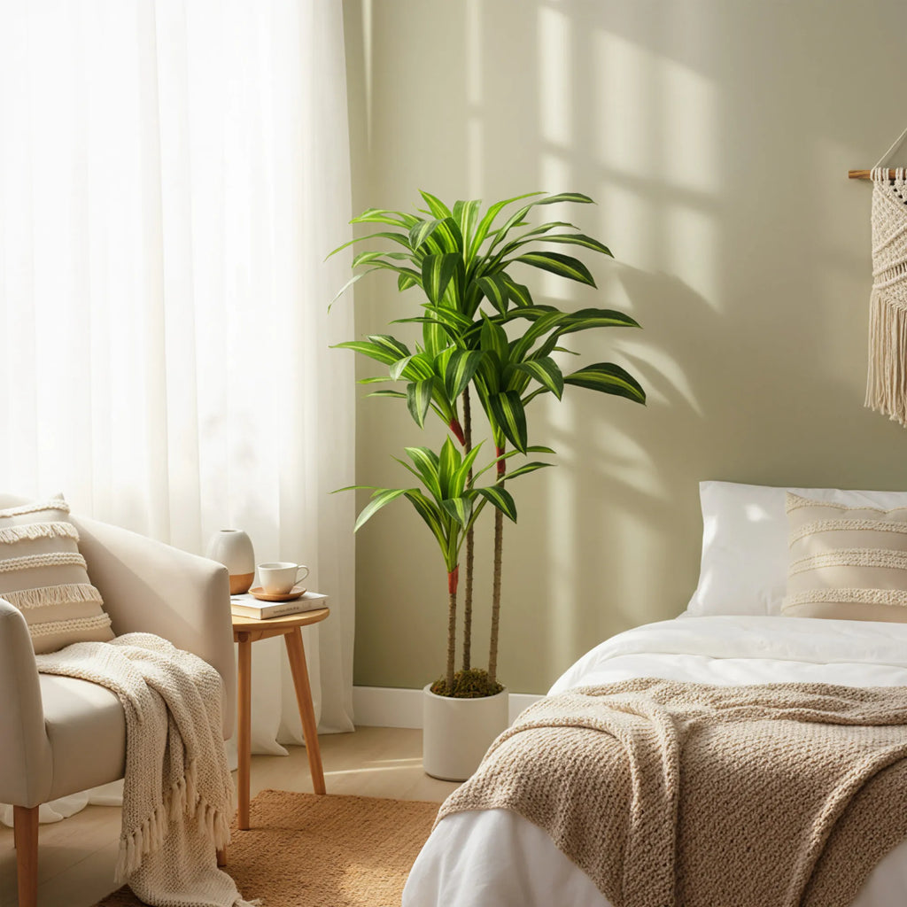 Dirbtinė dracena 120 cm su lanksčiais kamienais ir vazonu, žalia