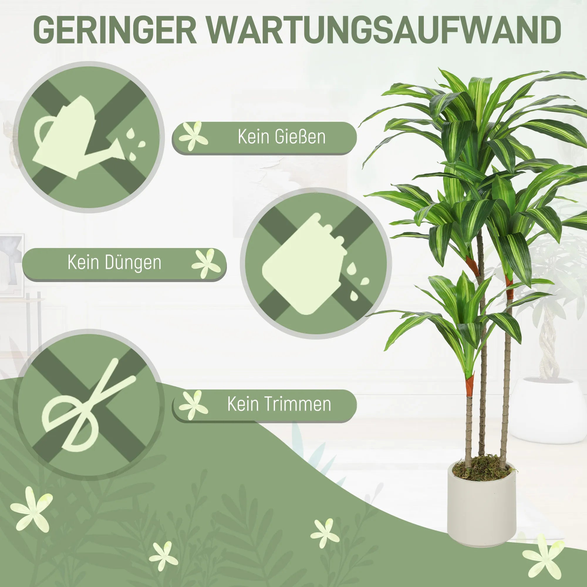 Dirbtinė dracena 120 cm su lanksčiais kamienais ir vazonu, žalia