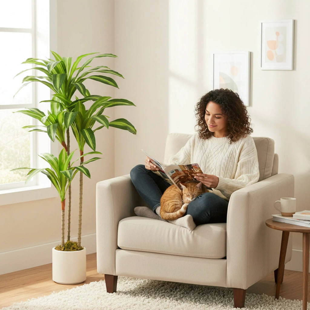 Dirbtinė dracena 120 cm su lanksčiais kamienais ir vazonu, žalia