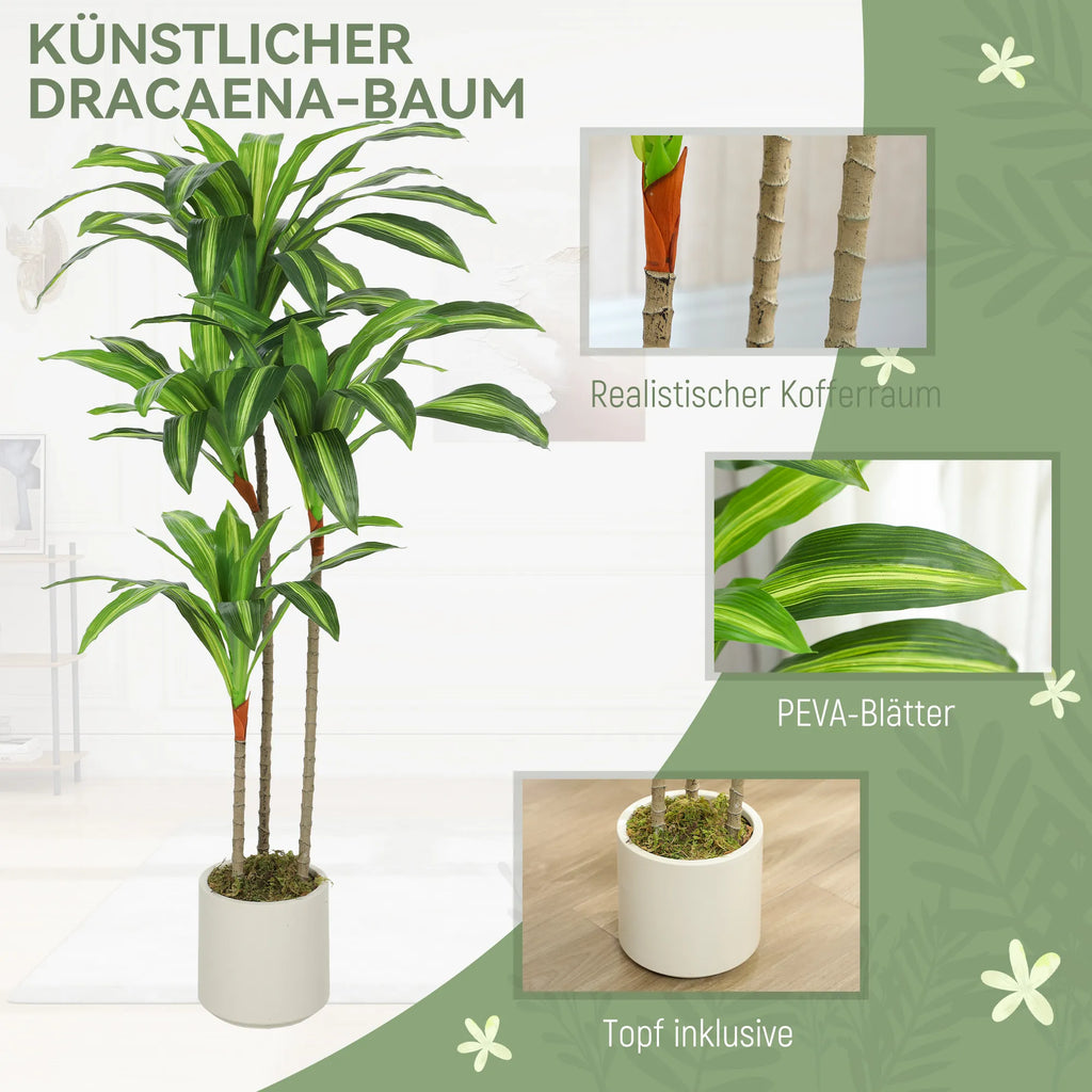 Dirbtinė dracena 120 cm su lanksčiais kamienais ir vazonu, žalia