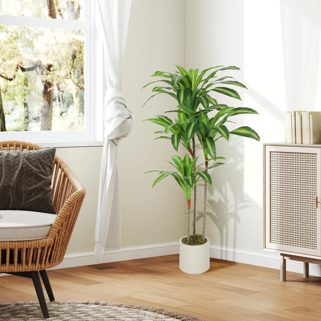 Dirbtinė dracena 120 cm su lanksčiais kamienais ir vazonu, žalia