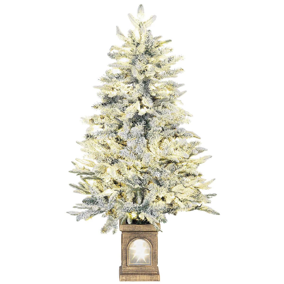 Dirbtinė eglutė, 120 cm, 242 šakelės, 100 LED, apsnigta
