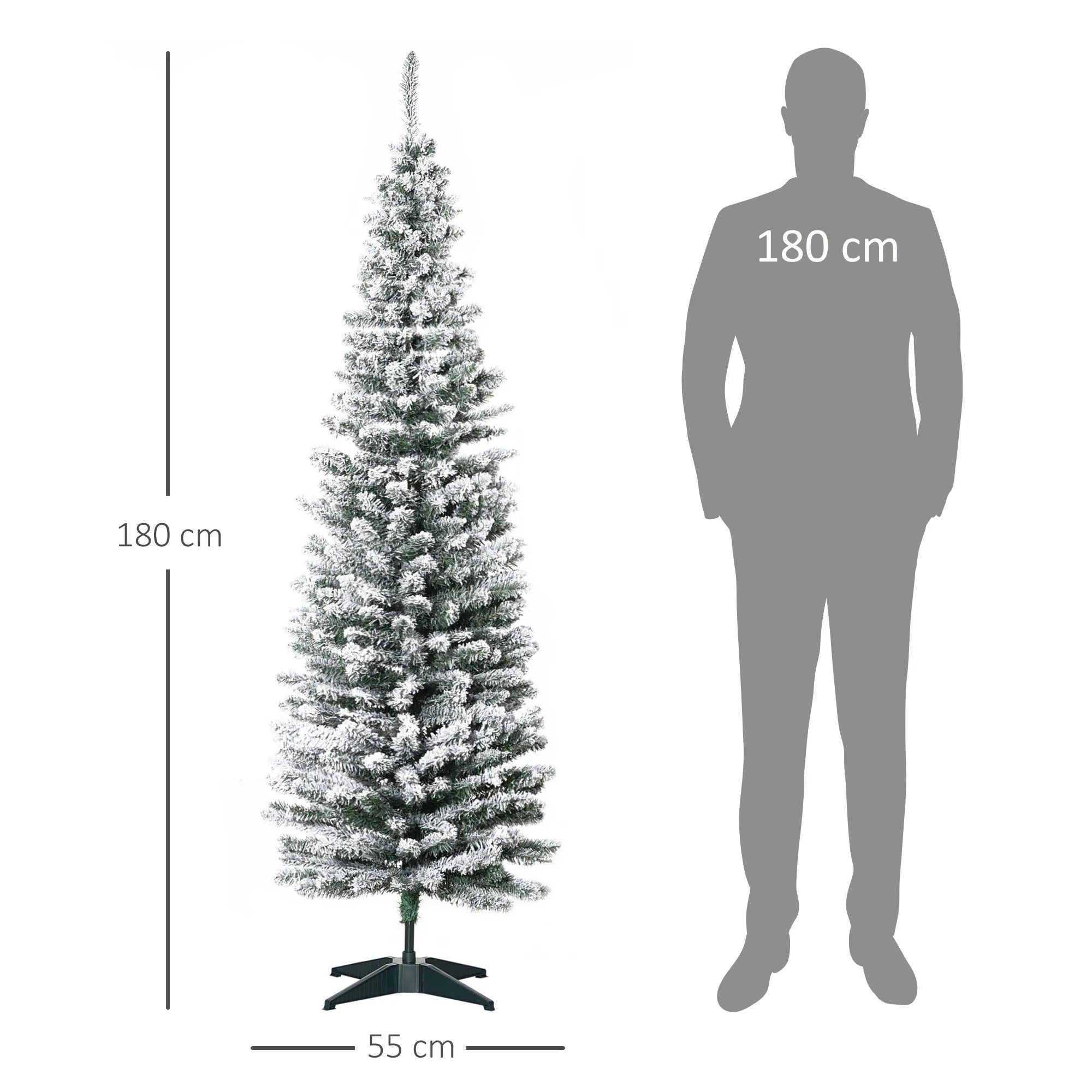 Dirbtinė eglutė, 180 cm, baltais sniego efekto galais, metalinis stovas, žalia