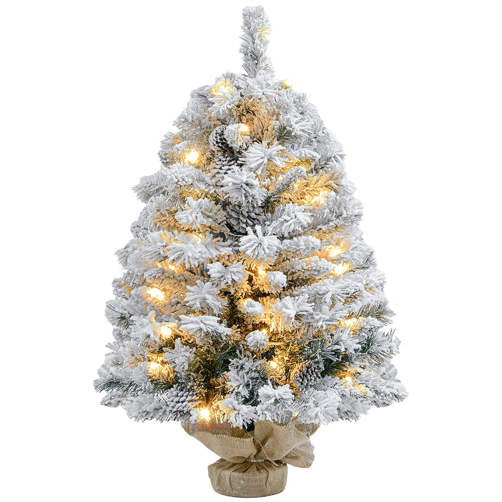 Dirbtinė eglutė, 92 cm, su LED, apsnigtomis šakomis ir kankorėžiais
