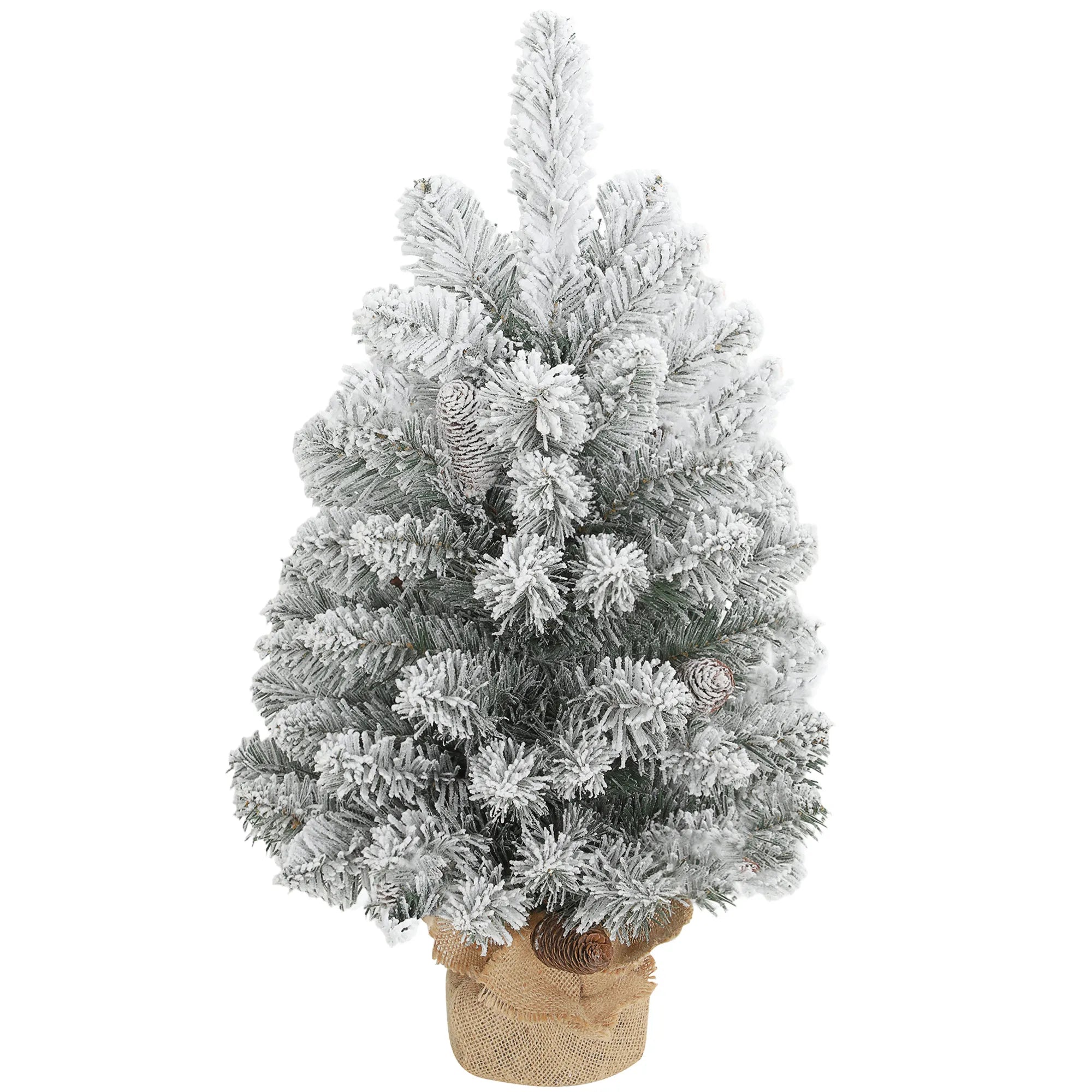 Dirbtinė eglutė su sniegu ir kankorėžiais, 60 cm, žalia ir balta