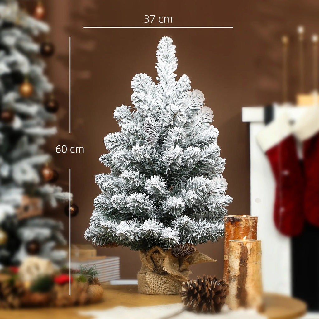 Dirbtinė eglutė su sniegu ir kankorėžiais, 60 cm, žalia ir balta