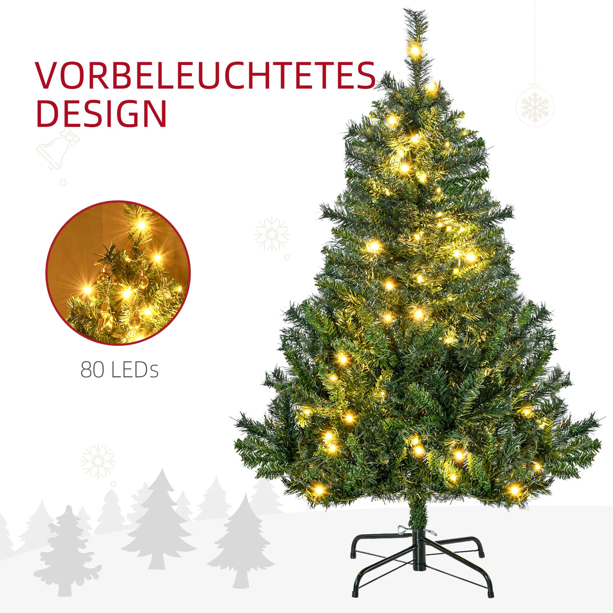 Dirbtinė kalėdinė eglutė, 120 cm, su LED ir žvaigžde, žalia