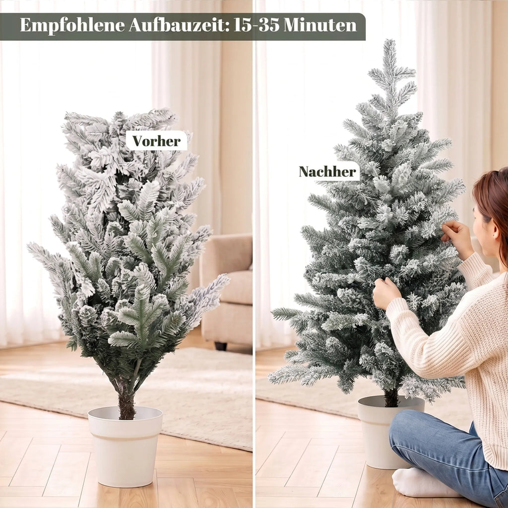 Dirbtinė kalėdinė eglutė, 90 cm, 296 šakelių viršūnėlių, sniego efektas, balta