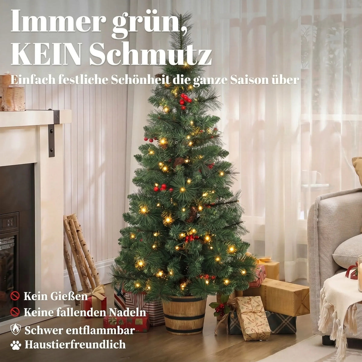 Dirbtinė kalėdinė eglutė su 100 LED lempučių, 120 cm