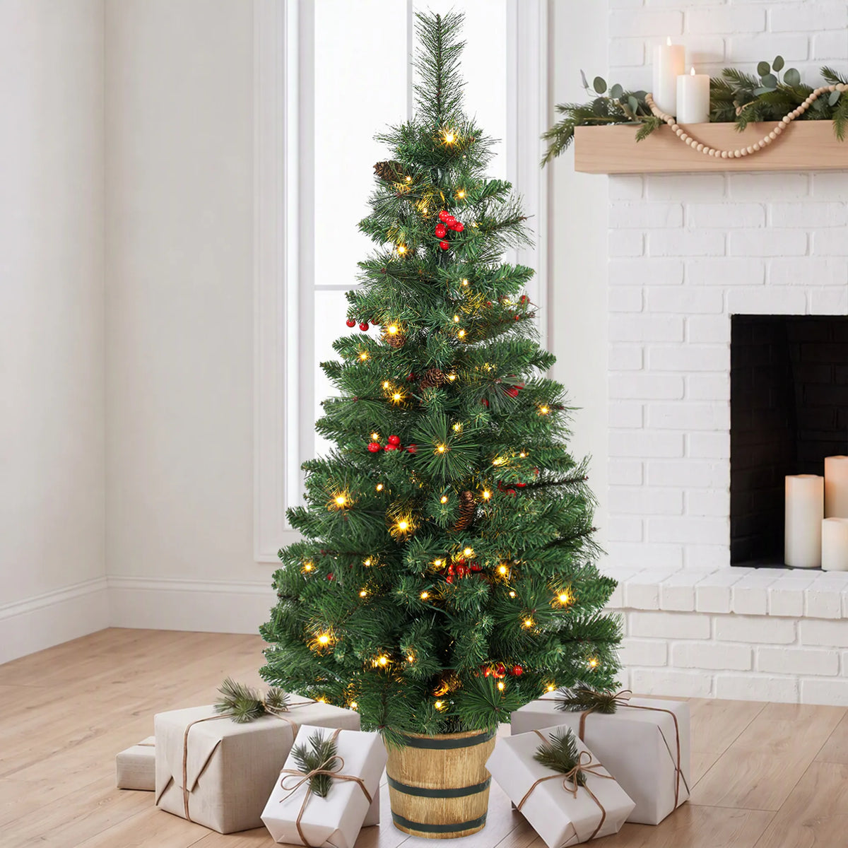 Dirbtinė kalėdinė eglutė su 100 LED lempučių, 120 cm