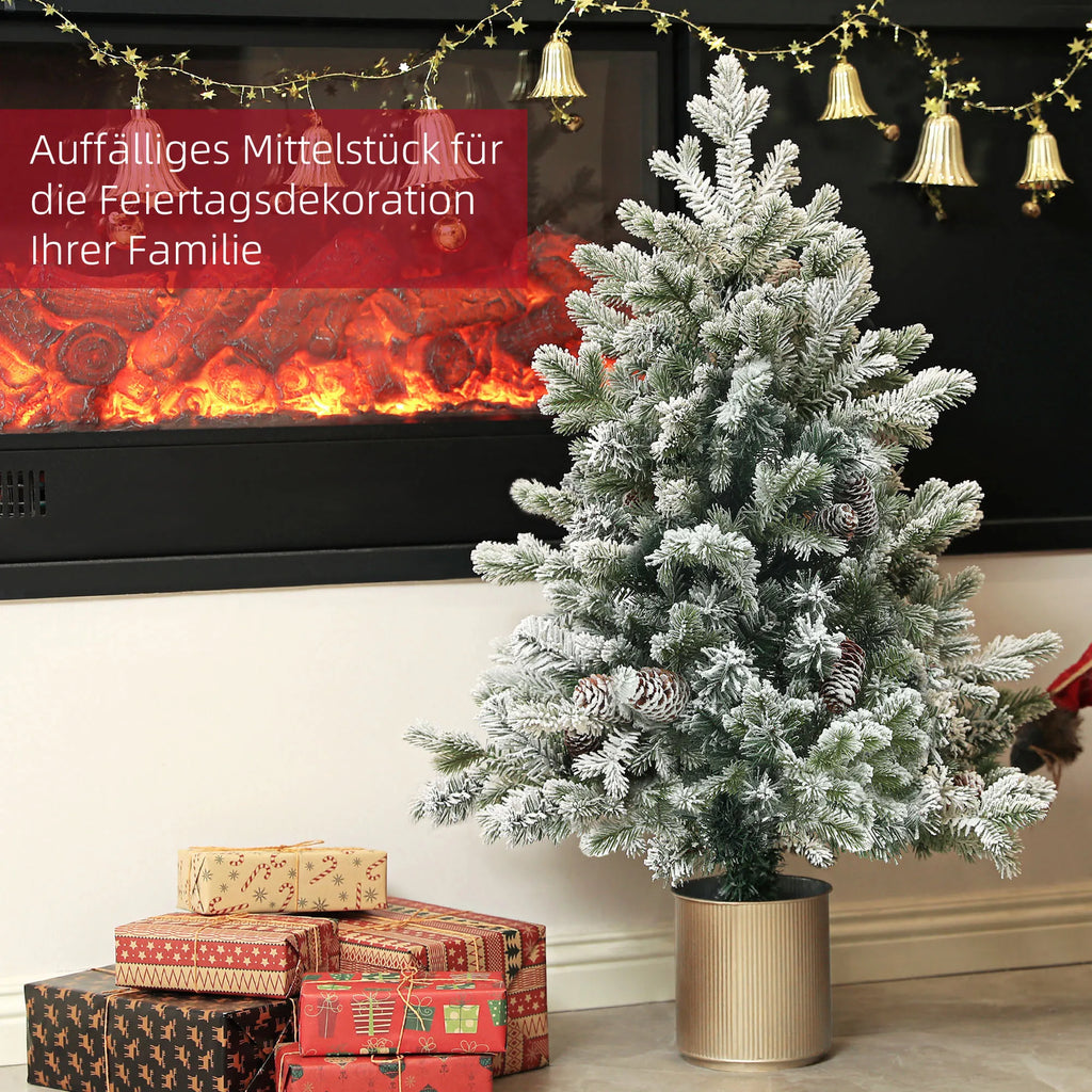 Dirbtinė kalėdinė eglutė su kankorėžiais, apsnigta, Ø60 × 100 cm