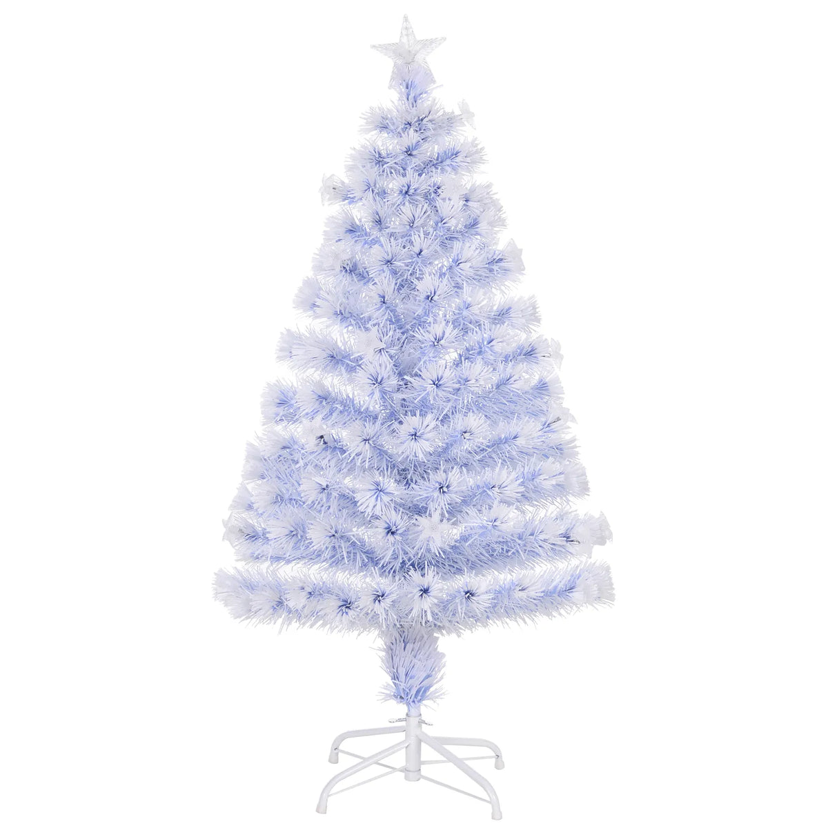 Dirbtinė kalėdinė eglutė su šviesolaidžiu ir LED apšvietimu, 120 cm, balta ir mėlyna